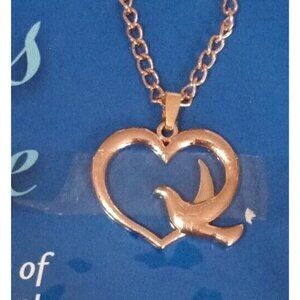 Christmas Peace Heart Dove Pendant Necklace Spirit of God Gold Tone 20"